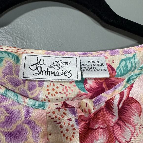 J.O. Intimates Women's Vintage Satin Pink Floral Sleep Shirt - Medium - 1990's - Picture 4 of 5